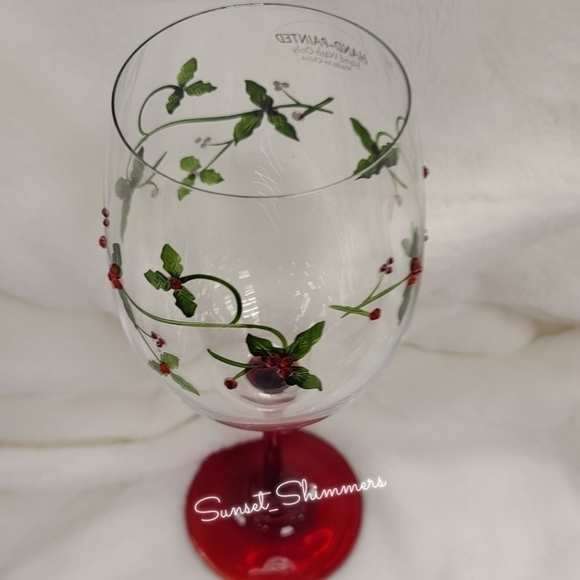 2pc Sparkly Rhinestone Holly Berry Christmas Cocktail Sangria Wine Glass Set New - Picture 7 of 11
